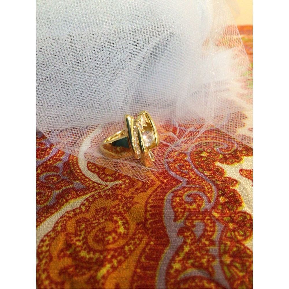 NEW Marquise Zircon 18K Gold Plated Ring Size 7 Wide Band Wedding Engagement Coc